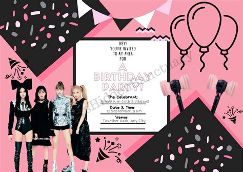 black and pink birthday invitations|blackpink invitation.